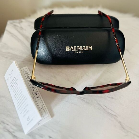 BALMAIN 56mm Modified Cat Eye Sunglasses, Polarized, Designer, Red Tortoise, NWT - Picture 10 of 17